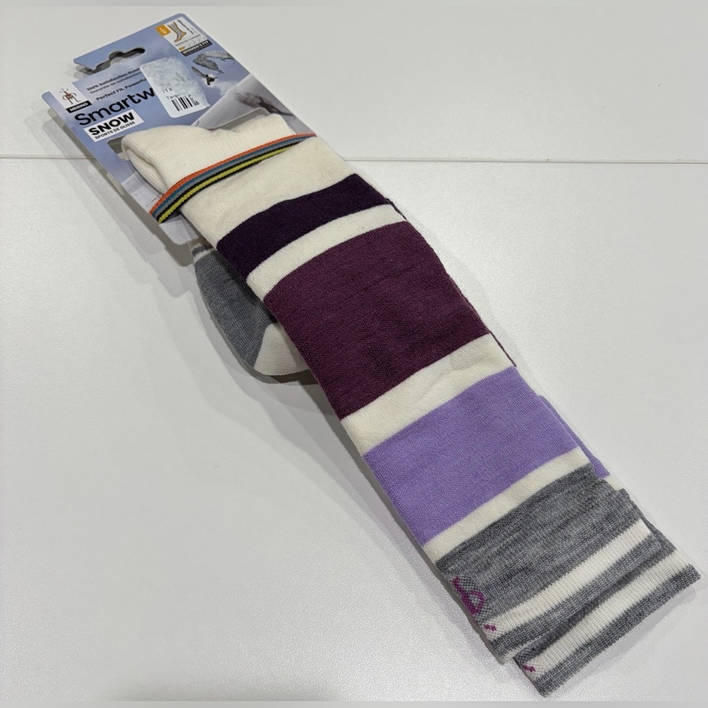 Smartwool Women's Large Snowboard OTC Socks Targeted Cushion White Purple NWT